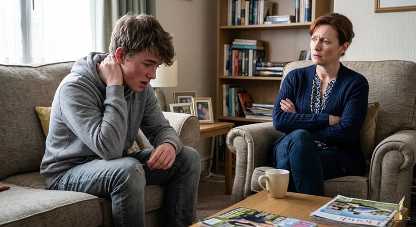 An akward conversation between a mother and her teenage son trying to understand her better.